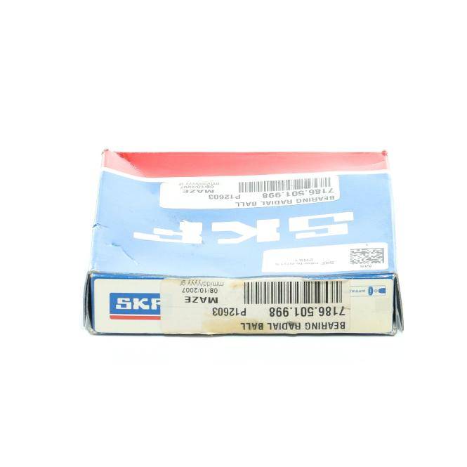 SKF-Wälzlager Radialkugellager-Box, blaubeige Produktverpackung mit sichtbarem Barcode und Modellnummer.
