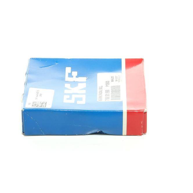 Ein blauer mit SKF-Marke versehener Karton mit einer roten Endkappe, dargestellt auf weißem Hintergrund.