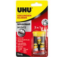45415, Minis, 3 x 1 g Tube UHU Blitzschnell, Sekundenkleber, UHU