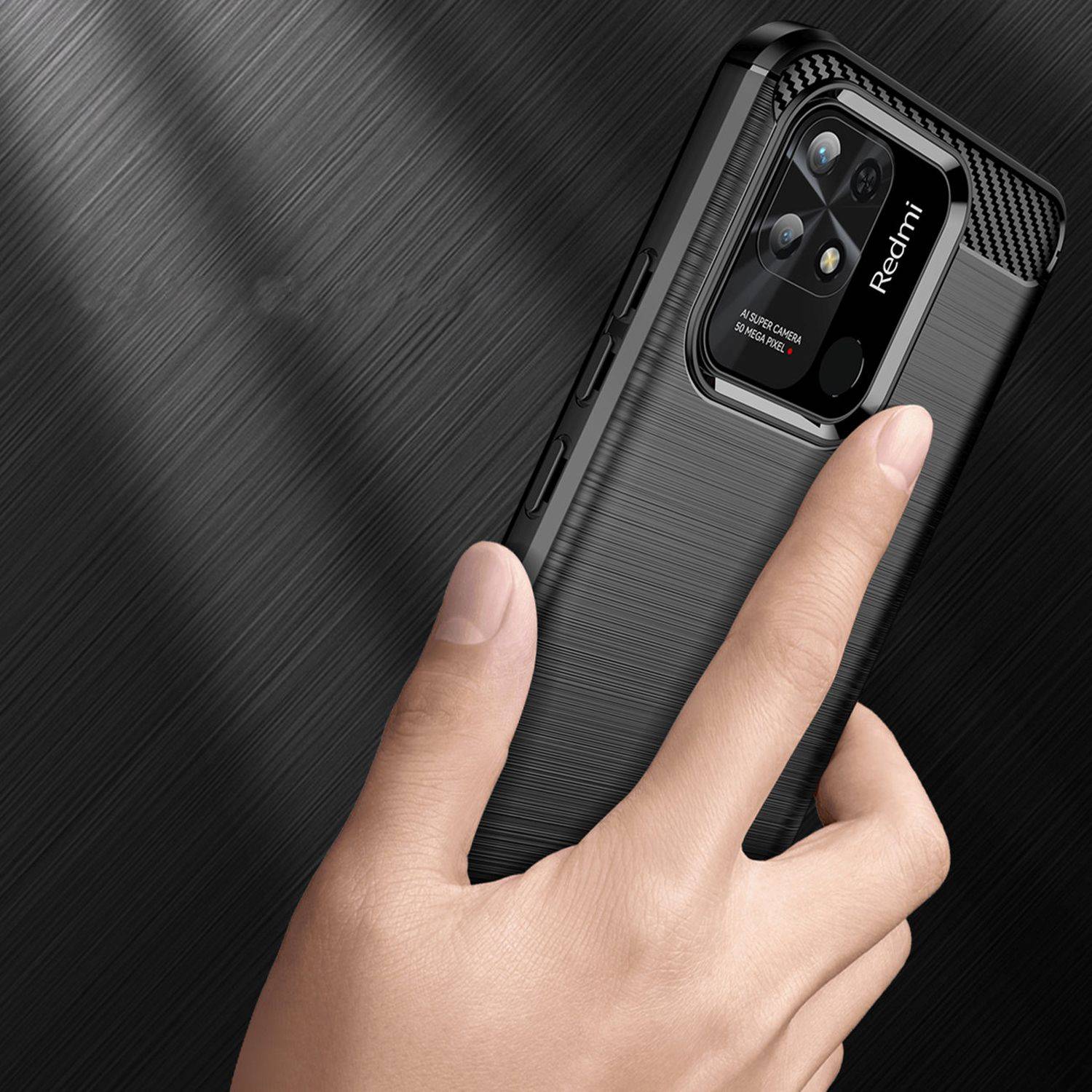 Silikon Hülle Carbon kompatibel mit Xiaomi Redmi 10C Case TPU Soft Handyhülle Cover Schutzhülle Schwarz