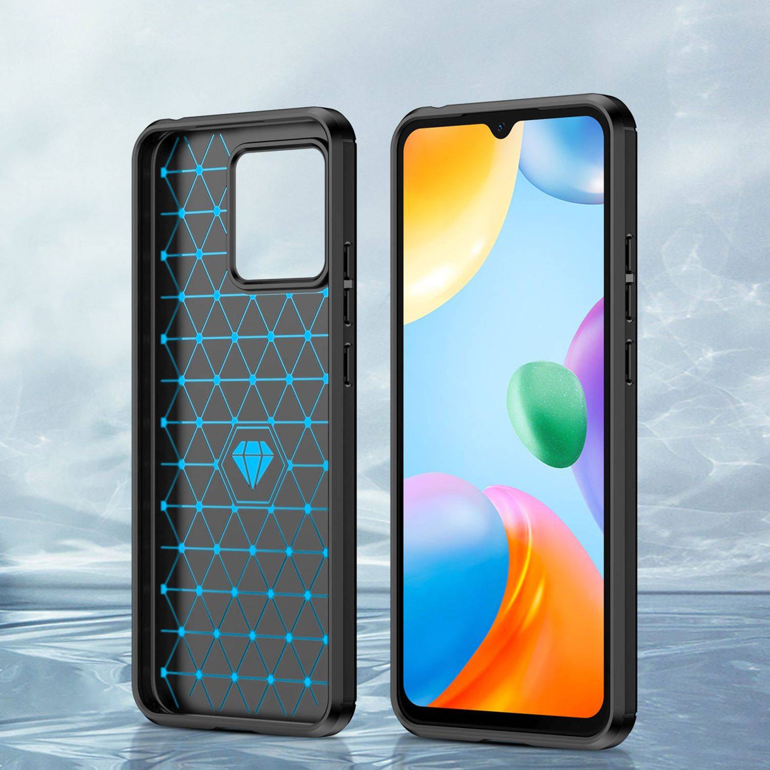 Silikon Hülle Carbon kompatibel mit Xiaomi Redmi 10C Case TPU Soft Handyhülle Cover Schutzhülle Schwarz