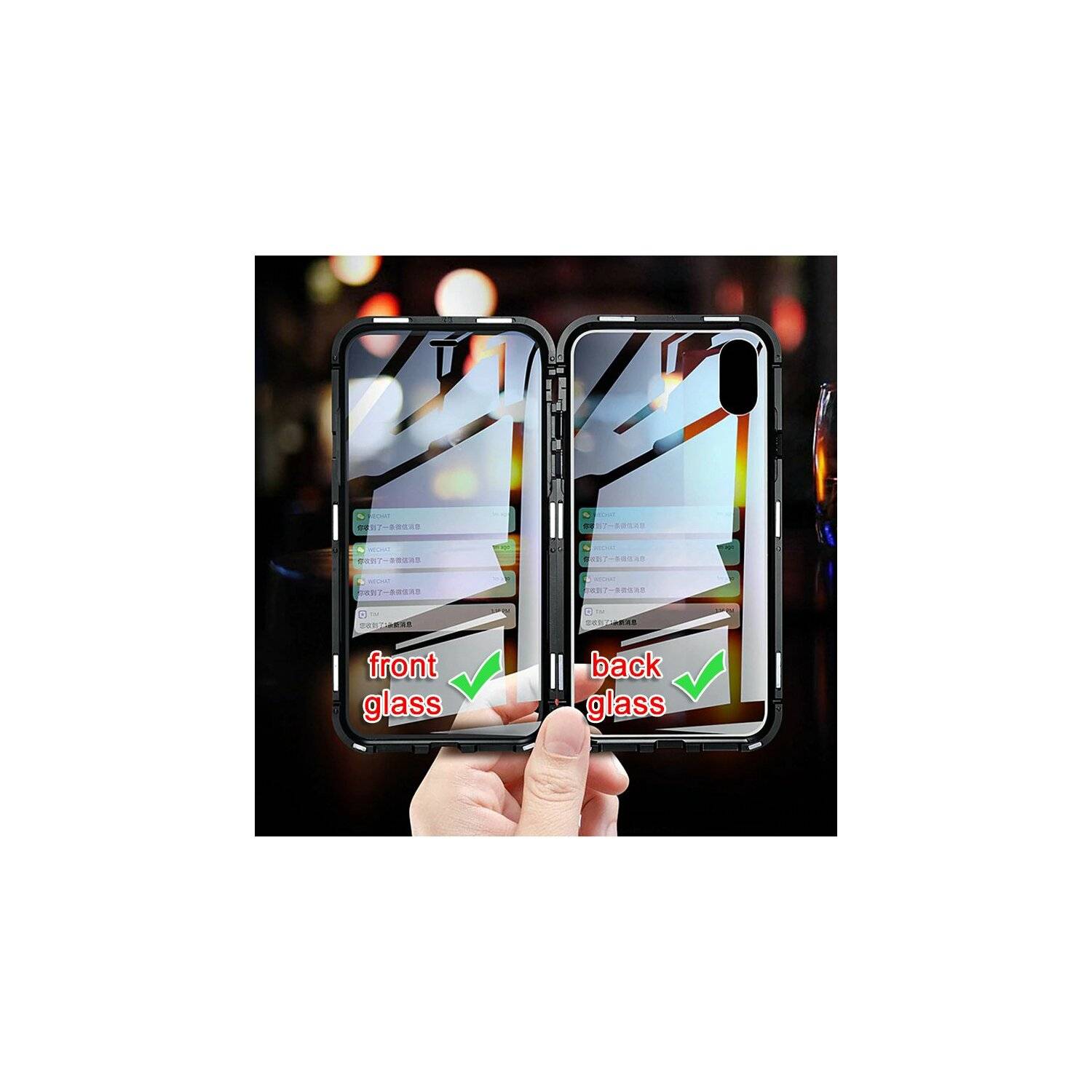 360° Magnet Full Slim Metall Case Handyhülle mit Schutzglas Vorder- und Rückseite Schwarz kompatibel mit iPhone 14 Plus
