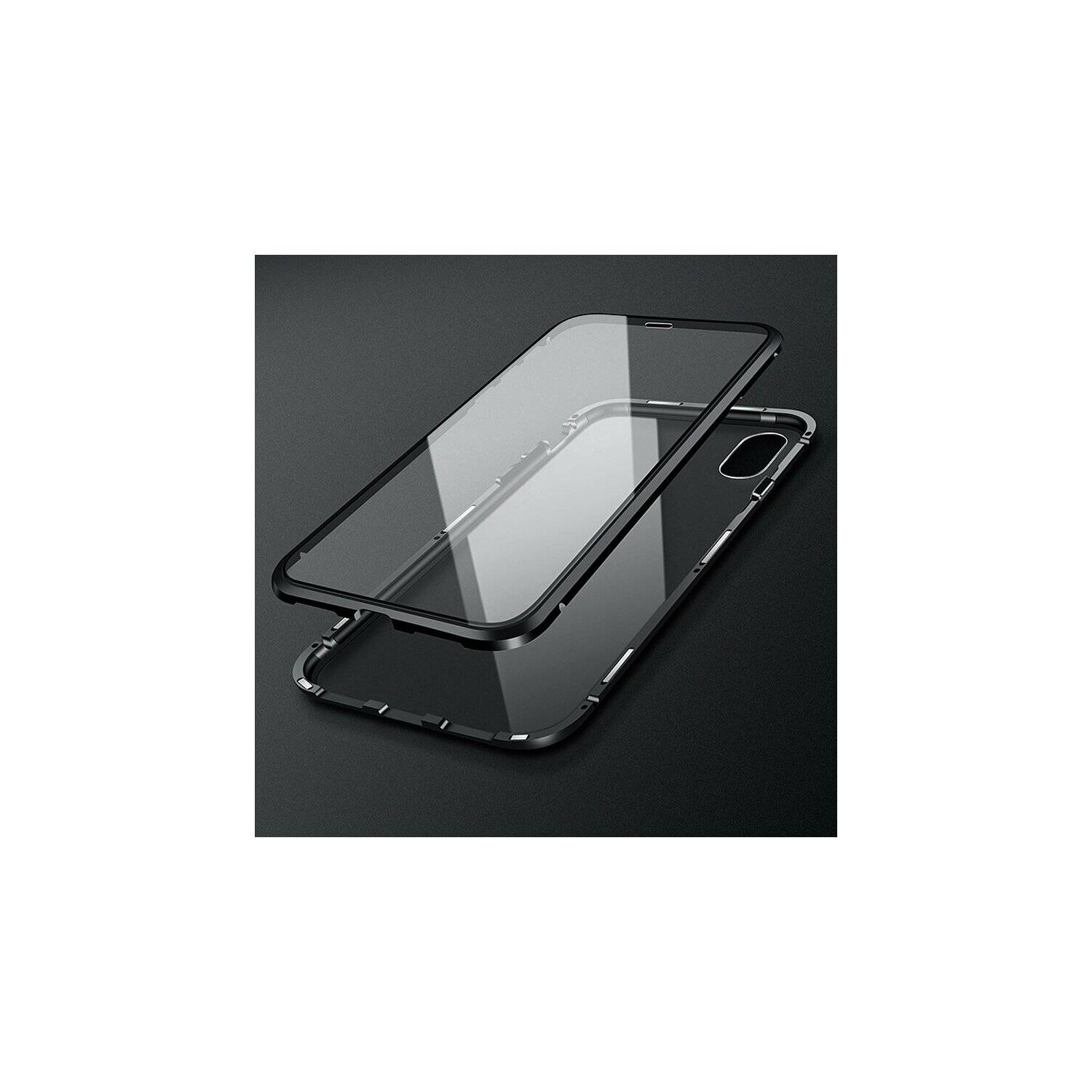 360° Magnet Full Slim Metall Case Handyhülle mit Schutzglas Vorder- und Rückseite Schwarz kompatibel mit iPhone 14 Plus