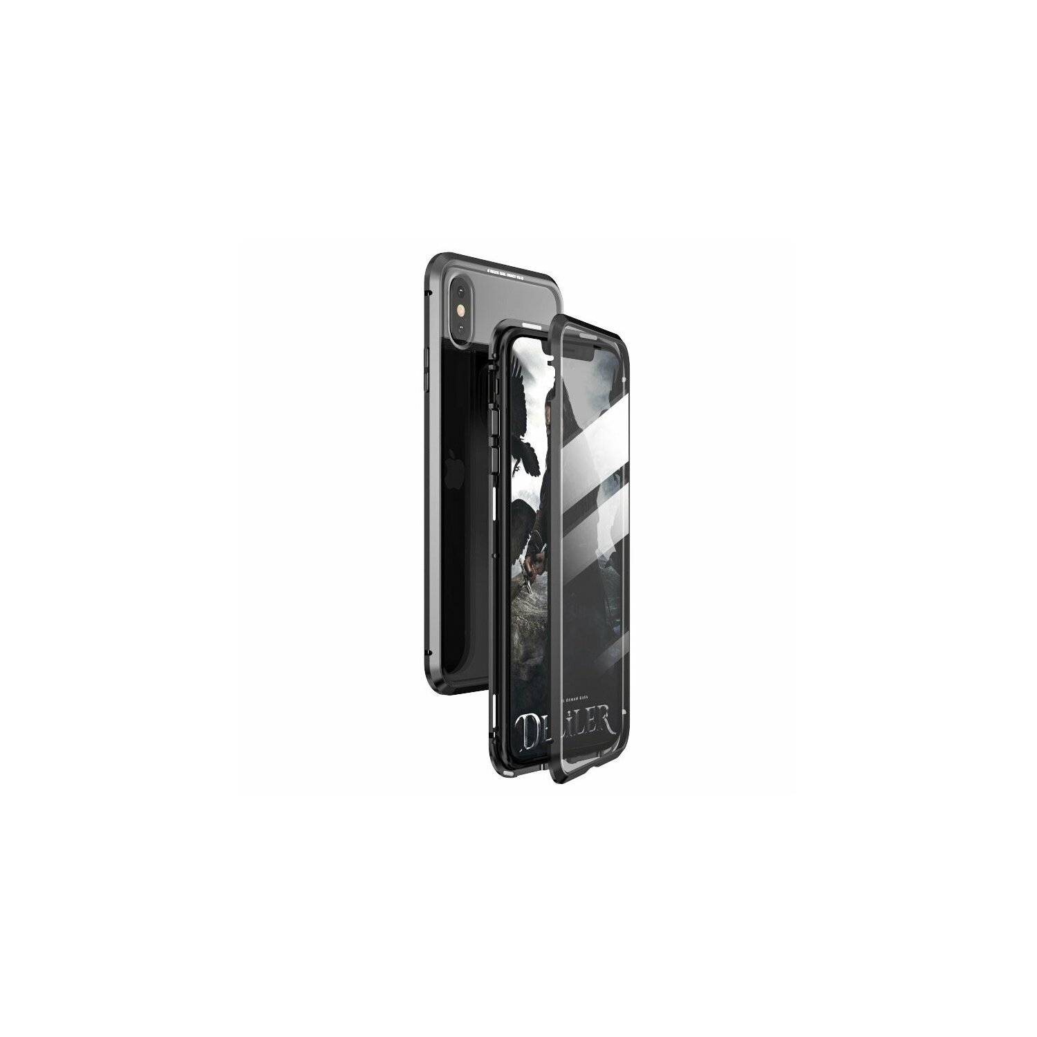 360° Magnet Full Slim Metall Case Handyhülle mit Schutzglas Vorder- und Rückseite Schwarz kompatibel mit iPhone 14 Plus