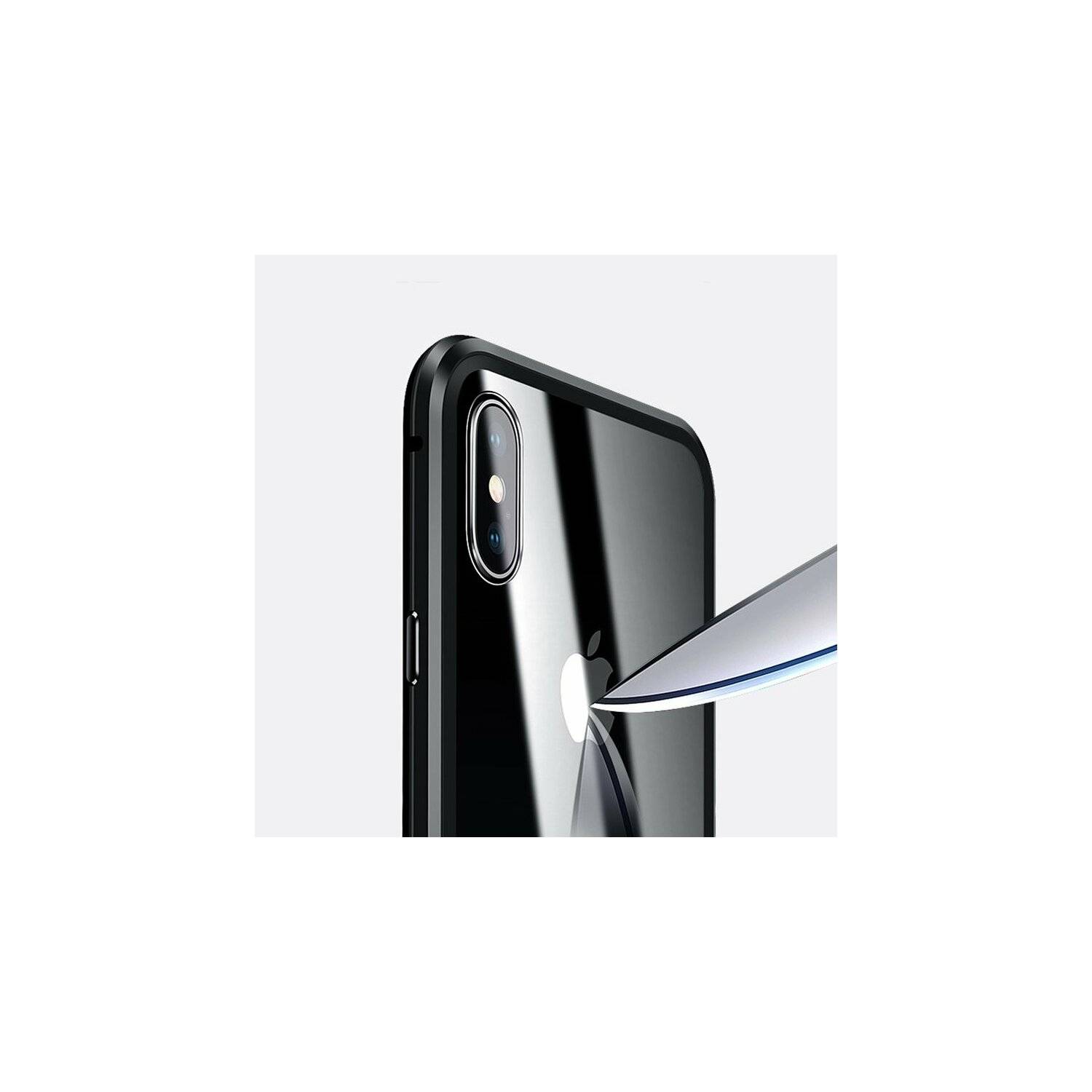 360° Magnet Full Slim Metall Case Handyhülle mit Schutzglas Vorder- und Rückseite Schwarz kompatibel mit iPhone 14 Plus