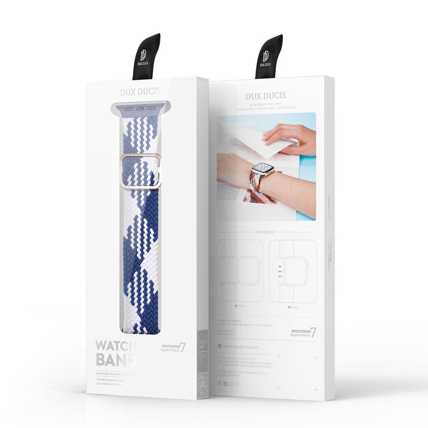 Dux Ducis Stoffband Uhrenarmband kompatibel mit Watch 7 / SE 45/44 / 42mm Stoff Gehäuse Blau-Weiß