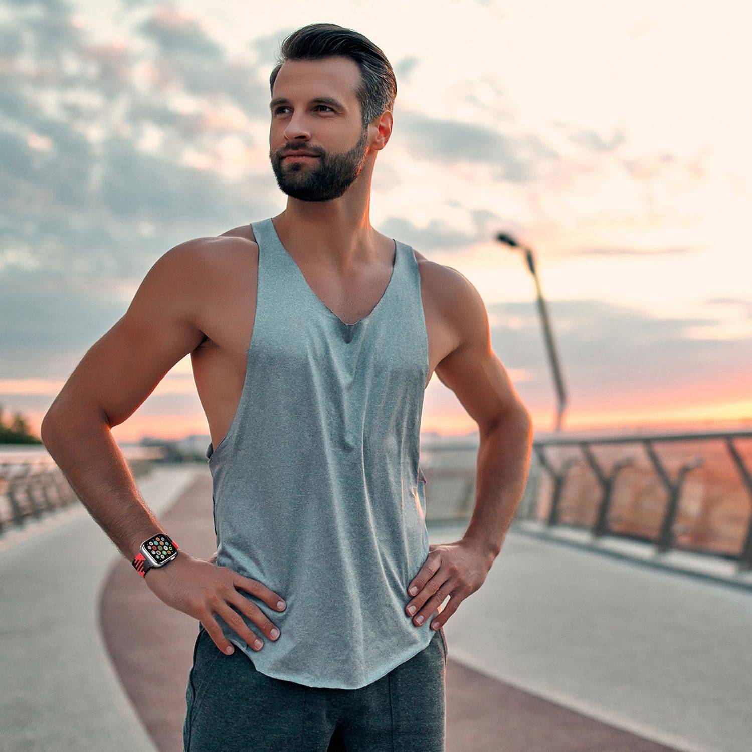 Dux Ducis Stoffband Uhrenarmband kompatibel mit Watch 7 / SE 45/44 / 42mm Stoff Gehäuse Schwarz-Rot