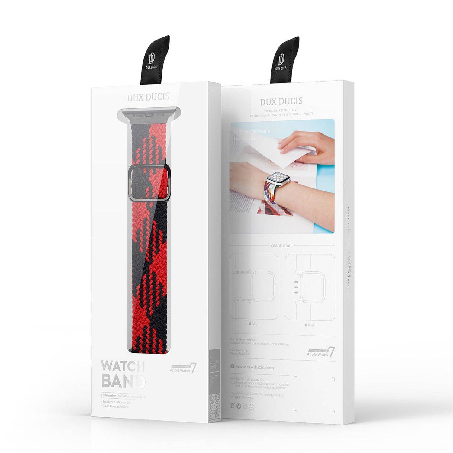 Dux Ducis Stoffband Uhrenarmband kompatibel mit Watch 7 / SE 45/44 / 42mm Stoff Gehäuse Schwarz-Rot