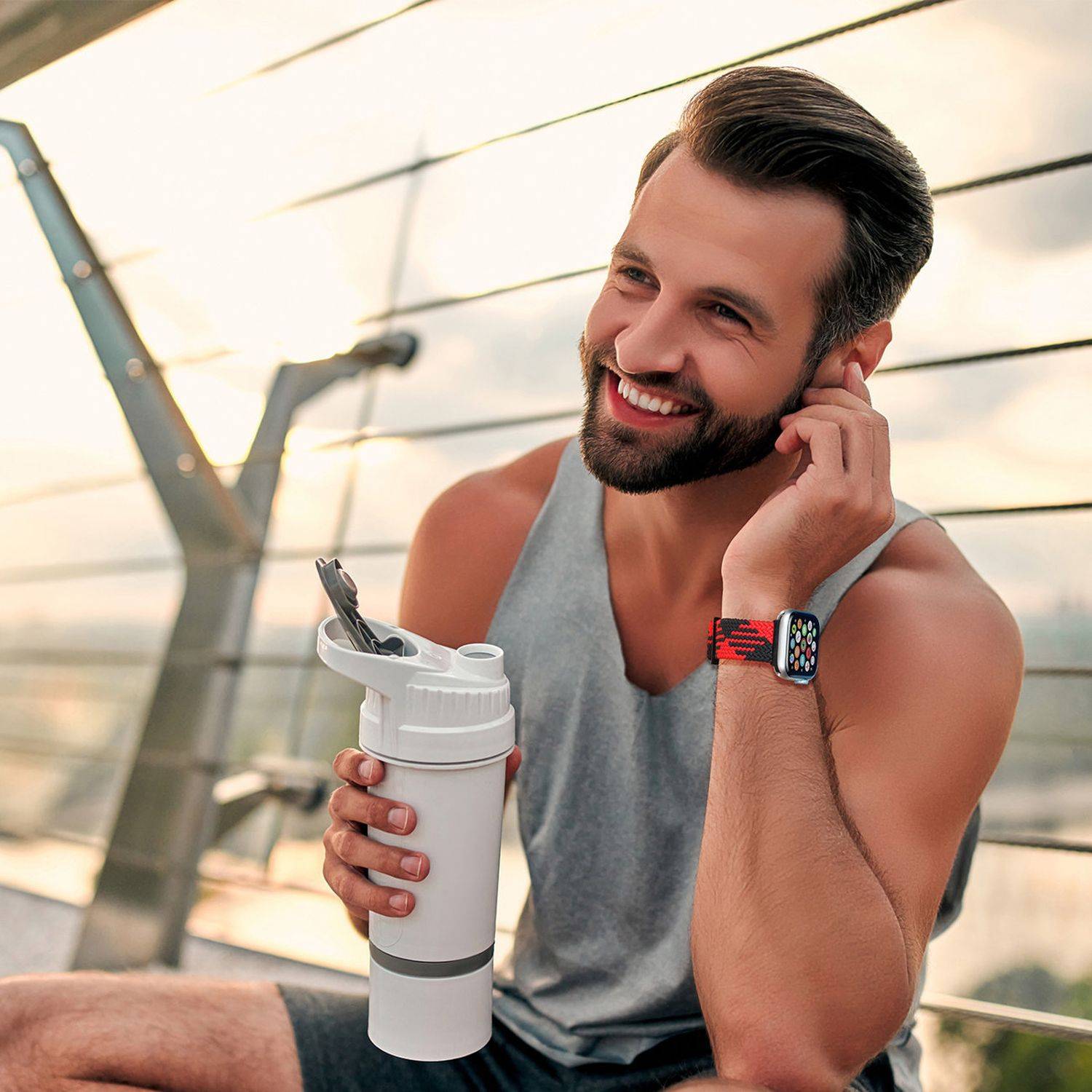 Dux Ducis Stoffband Uhrenarmband kompatibel mit Watch 7 / SE 45/44 / 42mm Stoff Gehäuse Schwarz-Rot