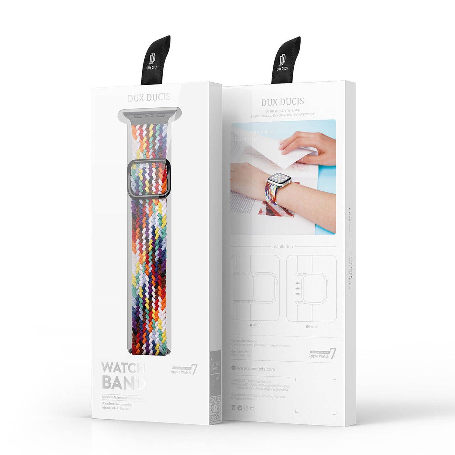 Dux Ducis Stoffband Uhrenarmband kompatibel mit Watch 7 / SE 45/44 / 42mm Stoff Gehäuse Regenbogen