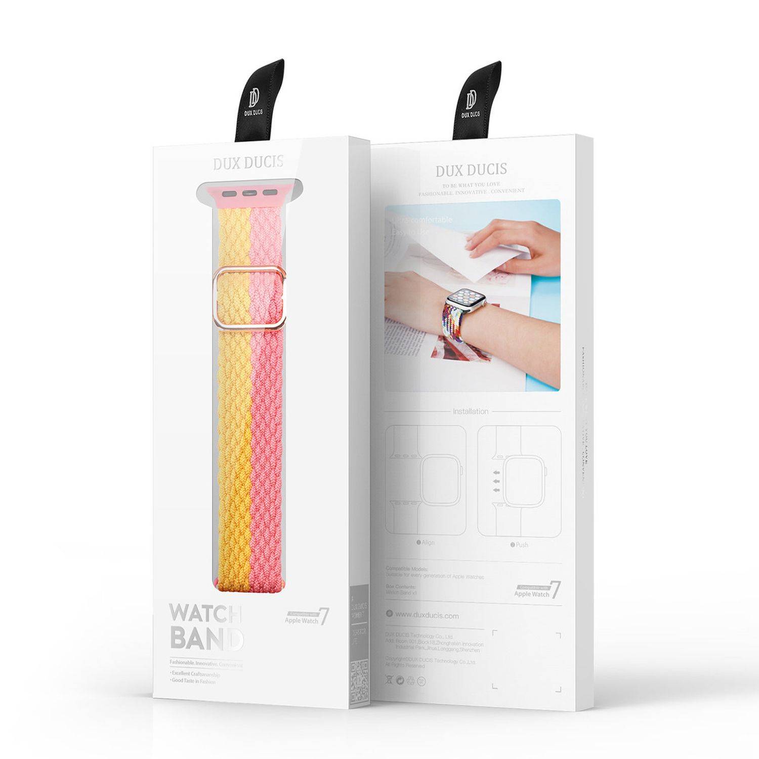 Dux Ducis Stoffband Uhrenarmband kompatibel mit Watch 7 / SE 45/44 / 42mm Stoff Gehäuse Rosa-Gelb