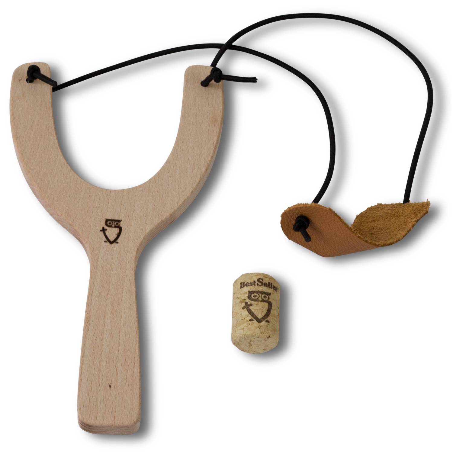 BestSaller 1226 Korken-Schleuder (Katschi, Zwille) Holz + 1 BS-Korken, natur