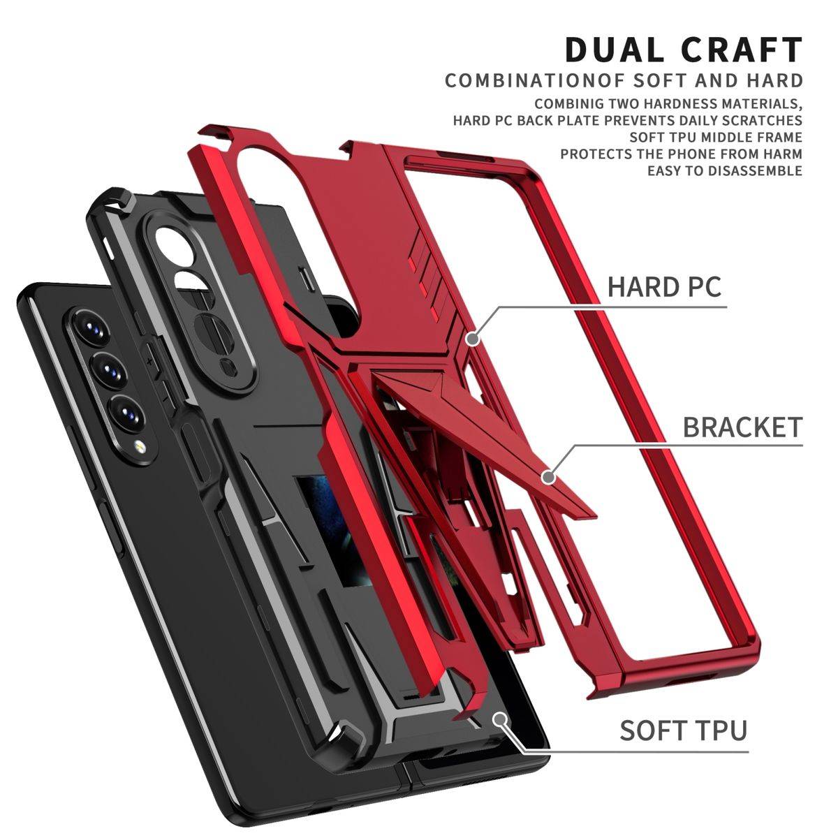 Für Samsung Galaxy Z Fold4 5G Outdoor Armor Kunststoff Super V Hart Cover Handy Tasche Hülle Etuis Rot