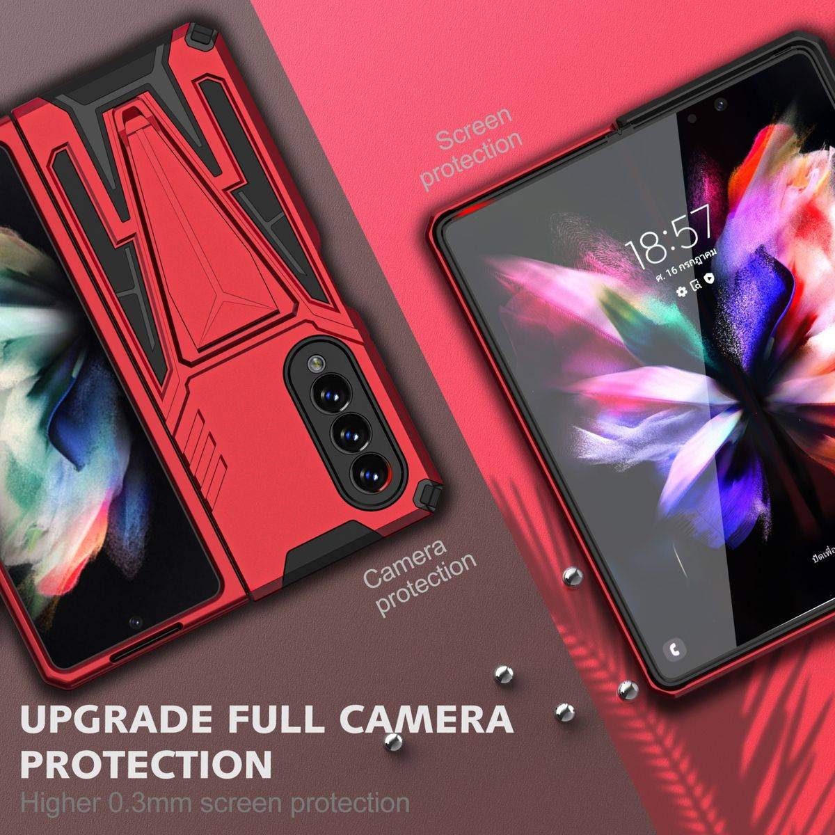 Für Samsung Galaxy Z Fold4 5G Outdoor Armor Kunststoff Super V Hart Cover Handy Tasche Hülle Etuis Rot