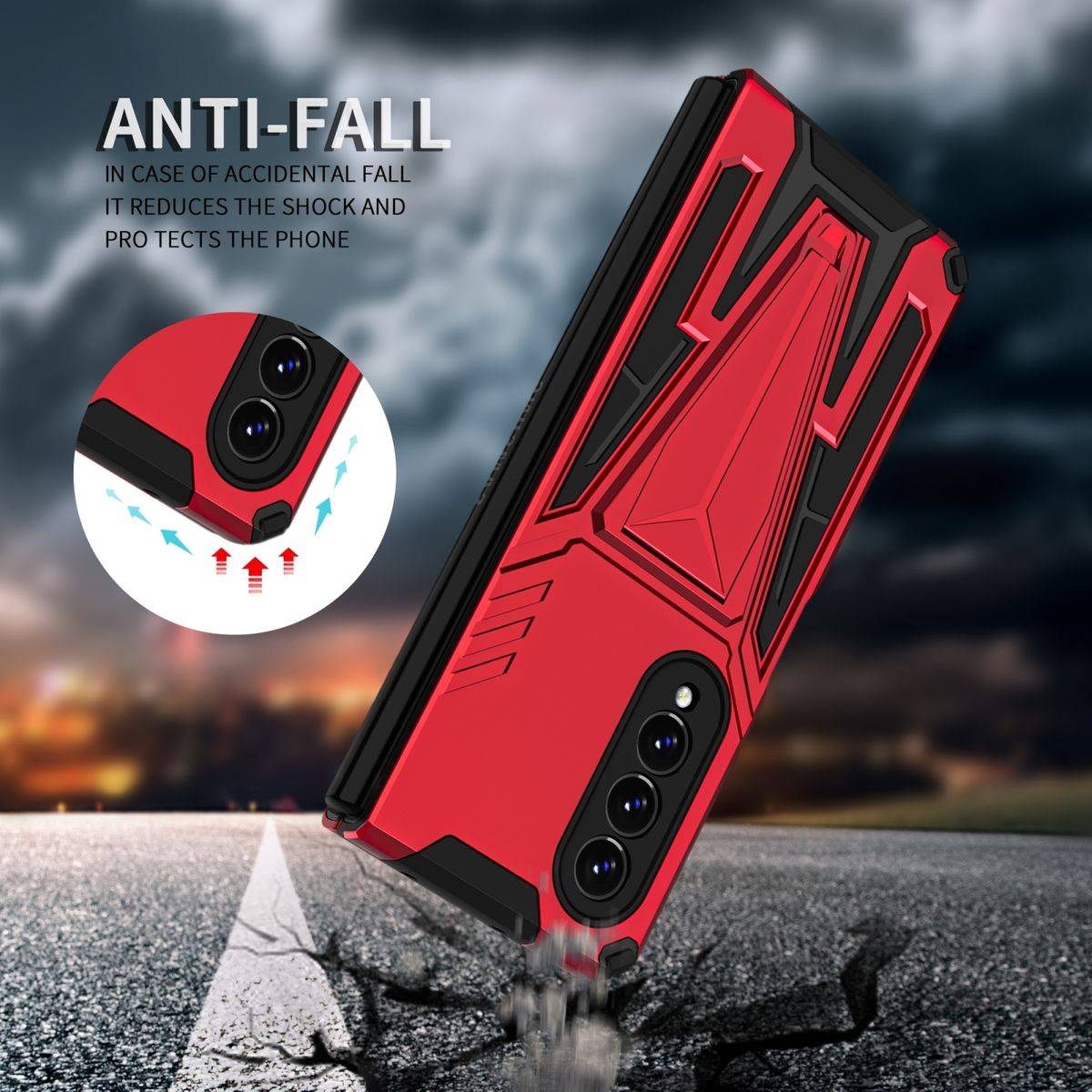 Für Samsung Galaxy Z Fold4 5G Outdoor Armor Kunststoff Super V Hart Cover Handy Tasche Hülle Etuis Rot