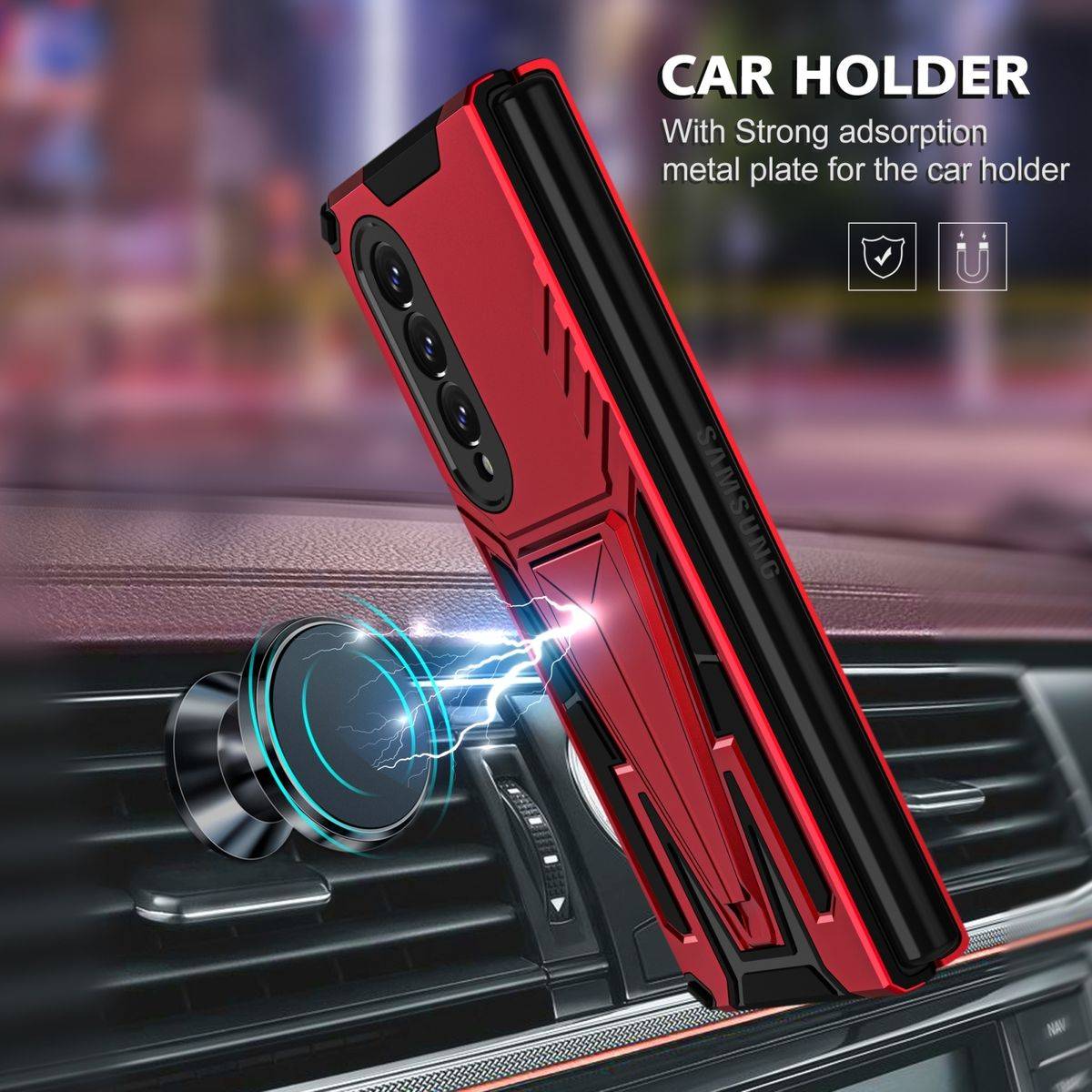 Für Samsung Galaxy Z Fold4 5G Outdoor Armor Kunststoff Super V Hart Cover Handy Tasche Hülle Etuis Rot