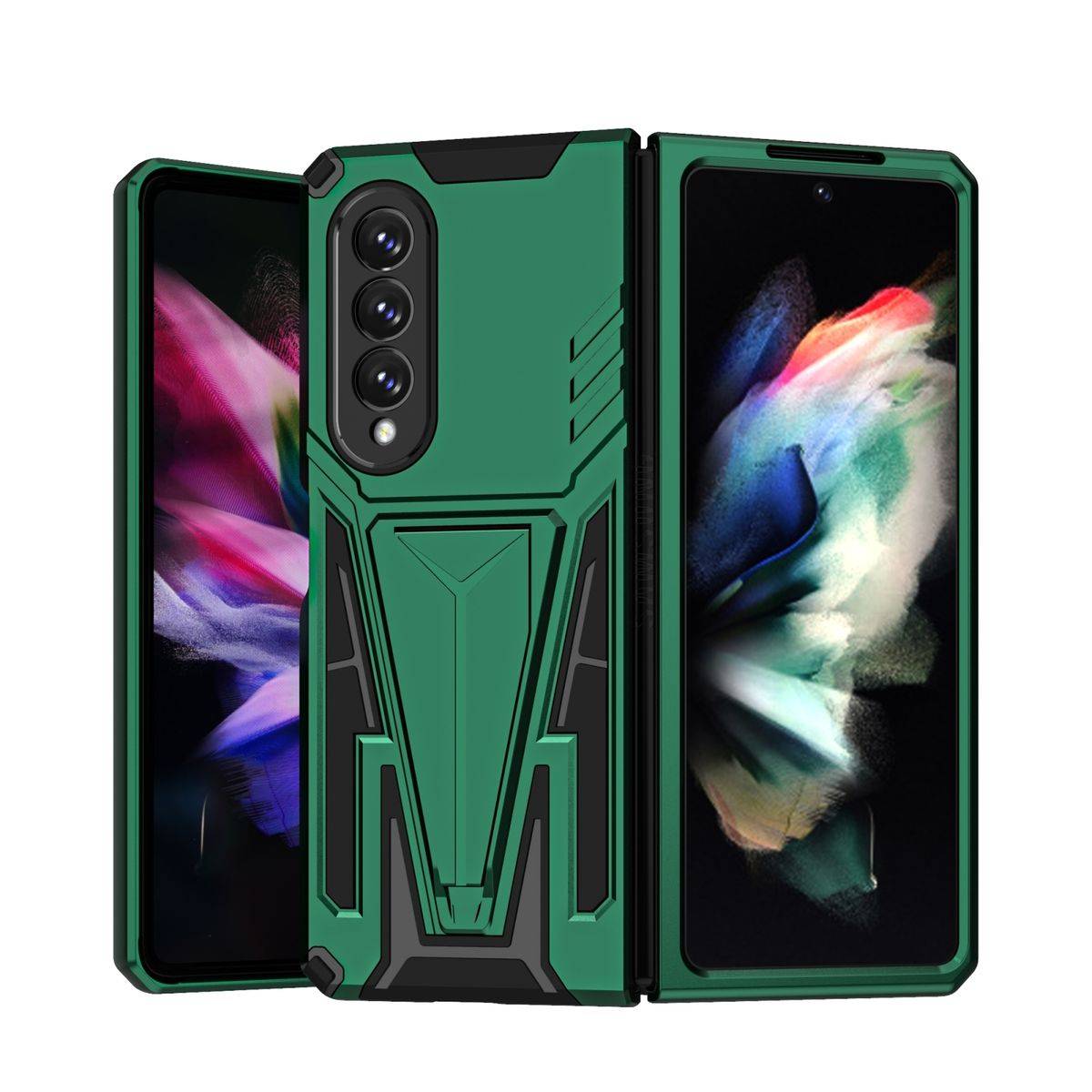 Für Samsung Galaxy Z Fold4 5G Outdoor Armor Kunststoff Super V Hart Cover Handy Tasche Hülle Etuis Grün