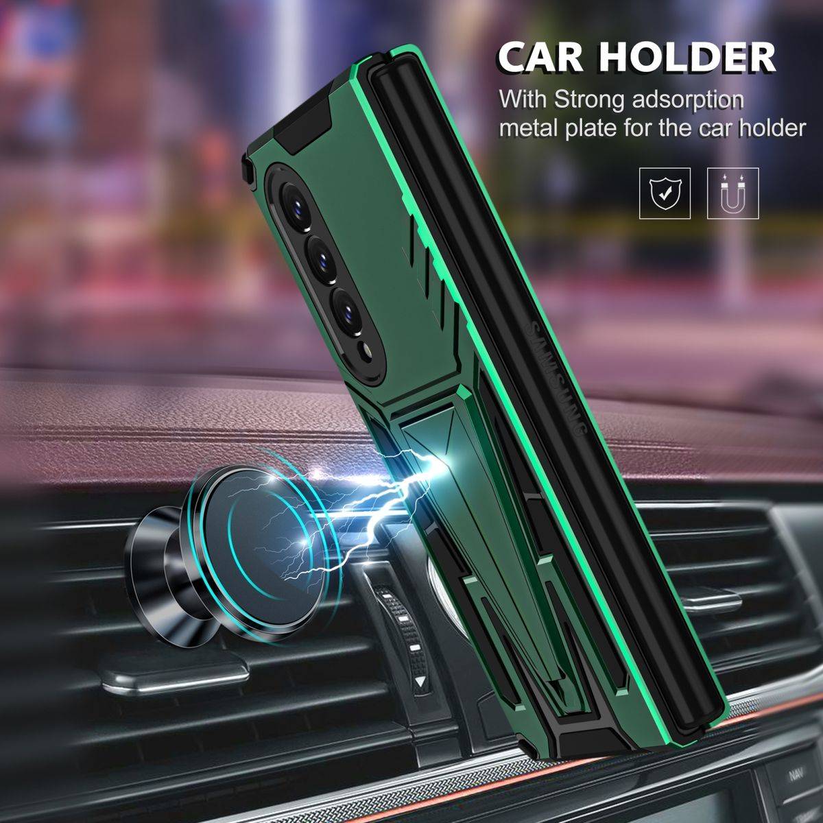 Für Samsung Galaxy Z Fold4 5G Outdoor Armor Kunststoff Super V Hart Cover Handy Tasche Hülle Etuis Grün