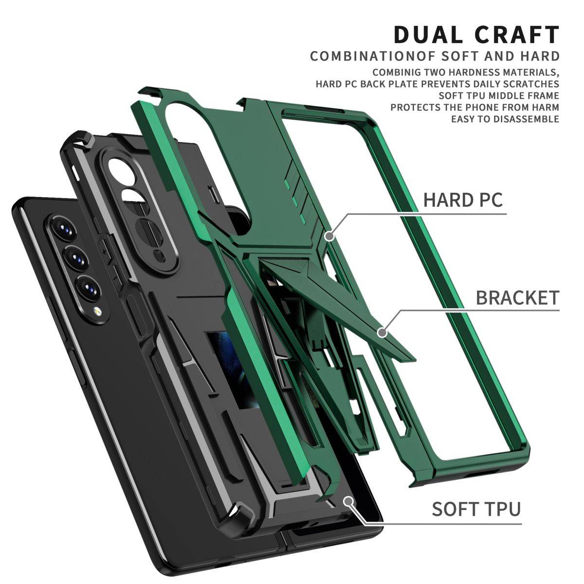 Für Samsung Galaxy Z Fold4 5G Outdoor Armor Kunststoff Super V Hart Cover Handy Tasche Hülle Etuis Grün