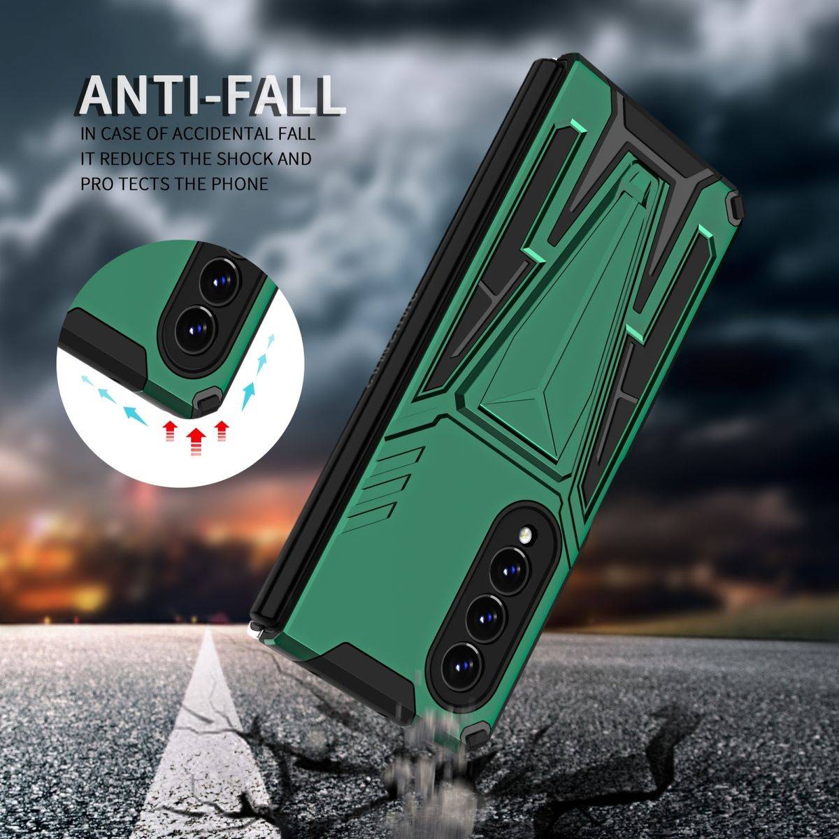 Für Samsung Galaxy Z Fold4 5G Outdoor Armor Kunststoff Super V Hart Cover Handy Tasche Hülle Etuis Grün