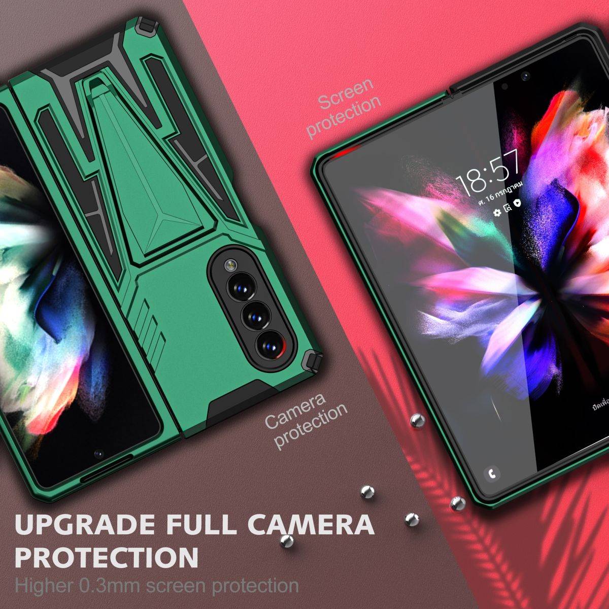 Für Samsung Galaxy Z Fold4 5G Outdoor Armor Kunststoff Super V Hart Cover Handy Tasche Hülle Etuis Grün