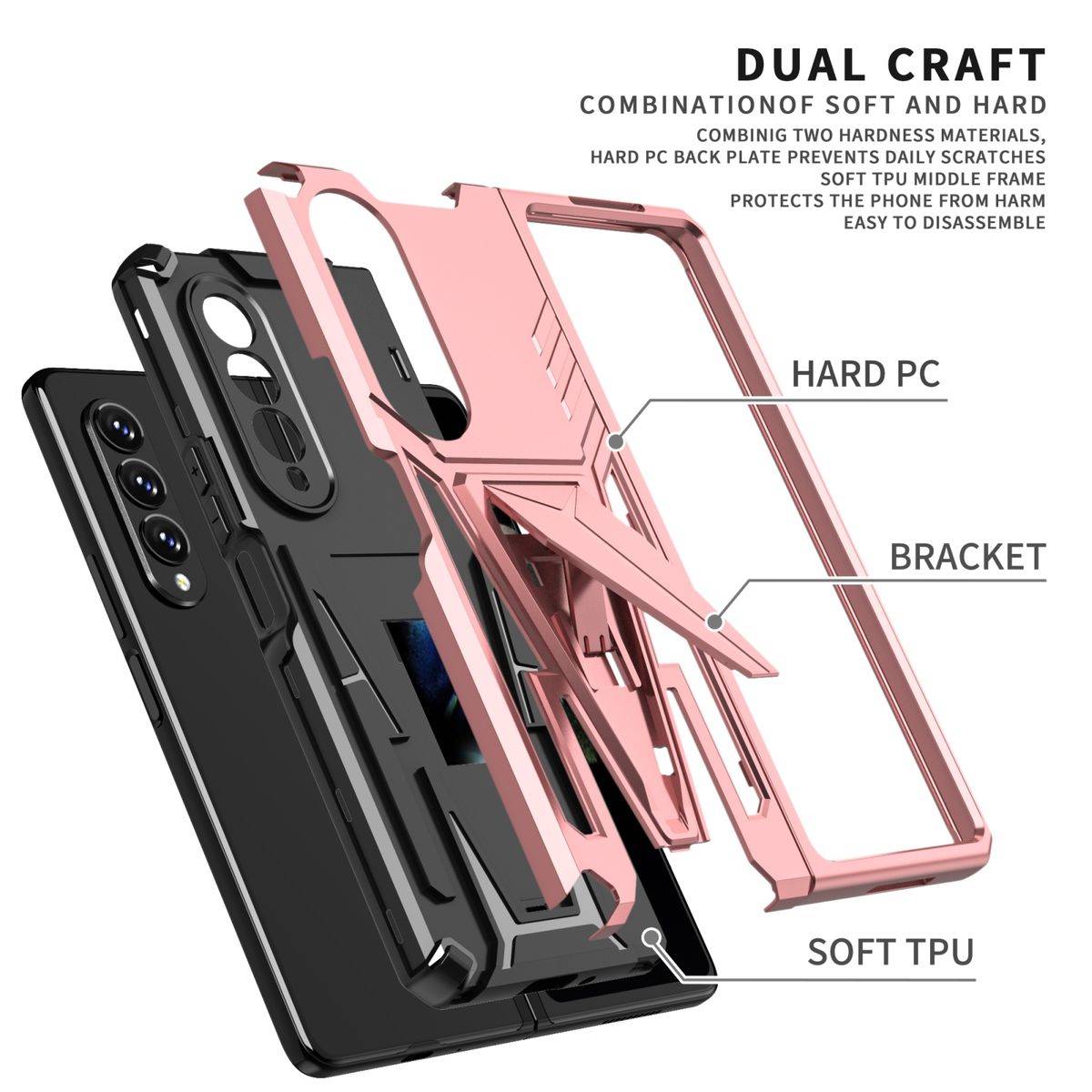Für Samsung Galaxy Z Fold4 5G Outdoor Armor Kunststoff Super V Hart Cover Handy Tasche Hülle Etuis Pink