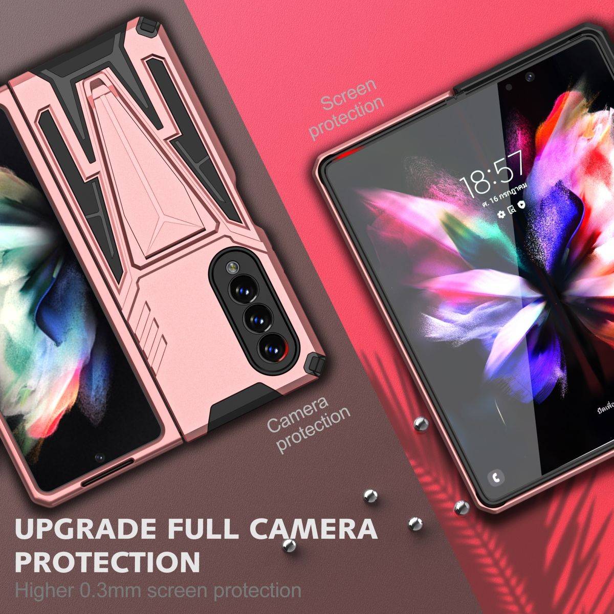Für Samsung Galaxy Z Fold4 5G Outdoor Armor Kunststoff Super V Hart Cover Handy Tasche Hülle Etuis Pink