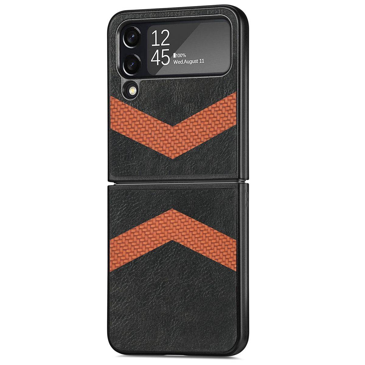 Für Samsung Galaxy Z Flip4 5G Kunstleder / Kunststoff V-Muster Struktur Handy Tasche Hülle Etuis Schwarz