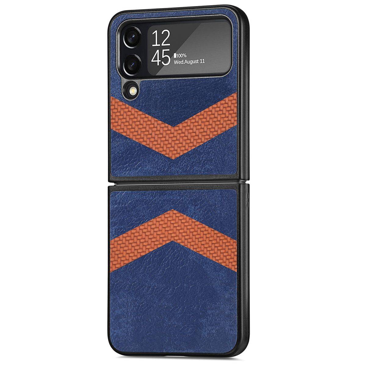 Für Samsung Galaxy Z Flip4 5G Kunstleder / Kunststoff V-Muster Struktur Handy Tasche Hülle Etuis Blau