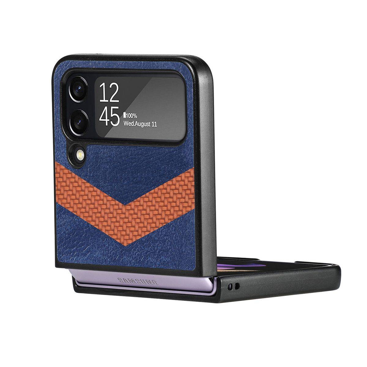 Für Samsung Galaxy Z Flip4 5G Kunstleder / Kunststoff V-Muster Struktur Handy Tasche Hülle Etuis Blau