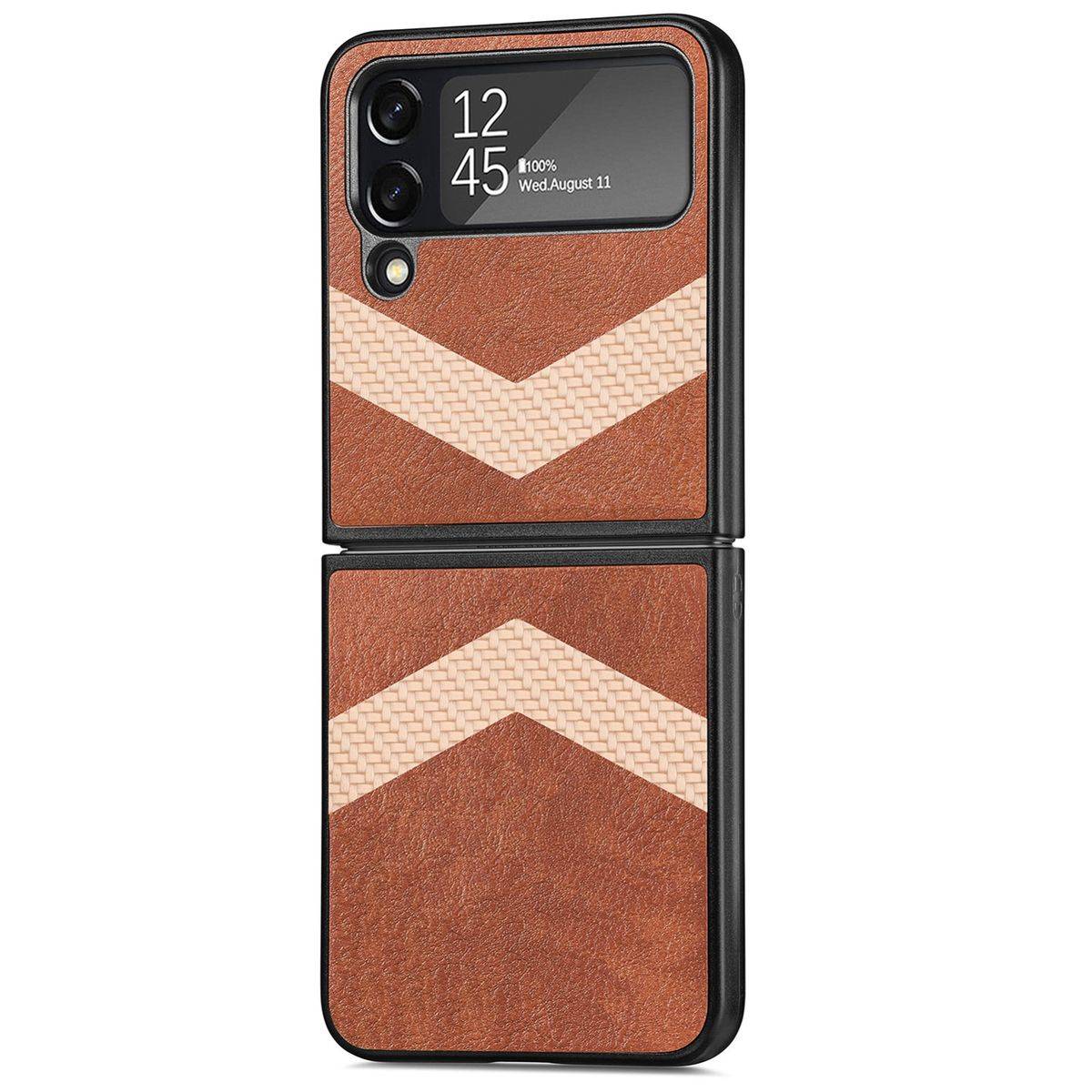 Für Samsung Galaxy Z Flip4 5G Kunstleder / Kunststoff V-Muster Struktur Handy Tasche Hülle Etuis Braun