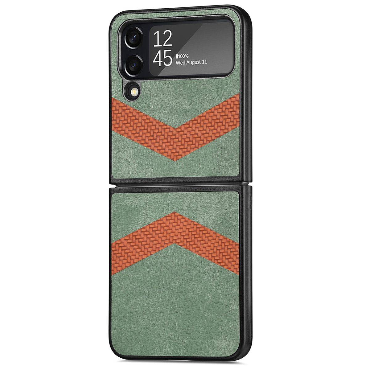 Für Samsung Galaxy Z Flip4 5G Kunstleder / Kunststoff V-Muster Struktur Handy Tasche Hülle Etuis Grün
