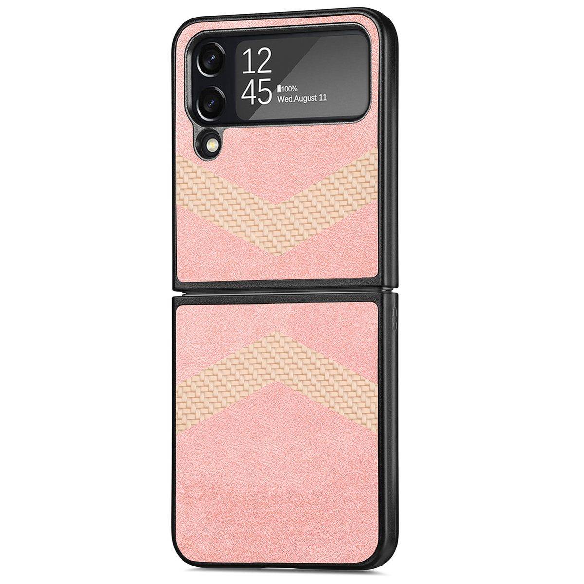Für Samsung Galaxy Z Flip4 5G Kunstleder / Kunststoff V-Muster Struktur Handy Tasche Hülle Etuis Pink