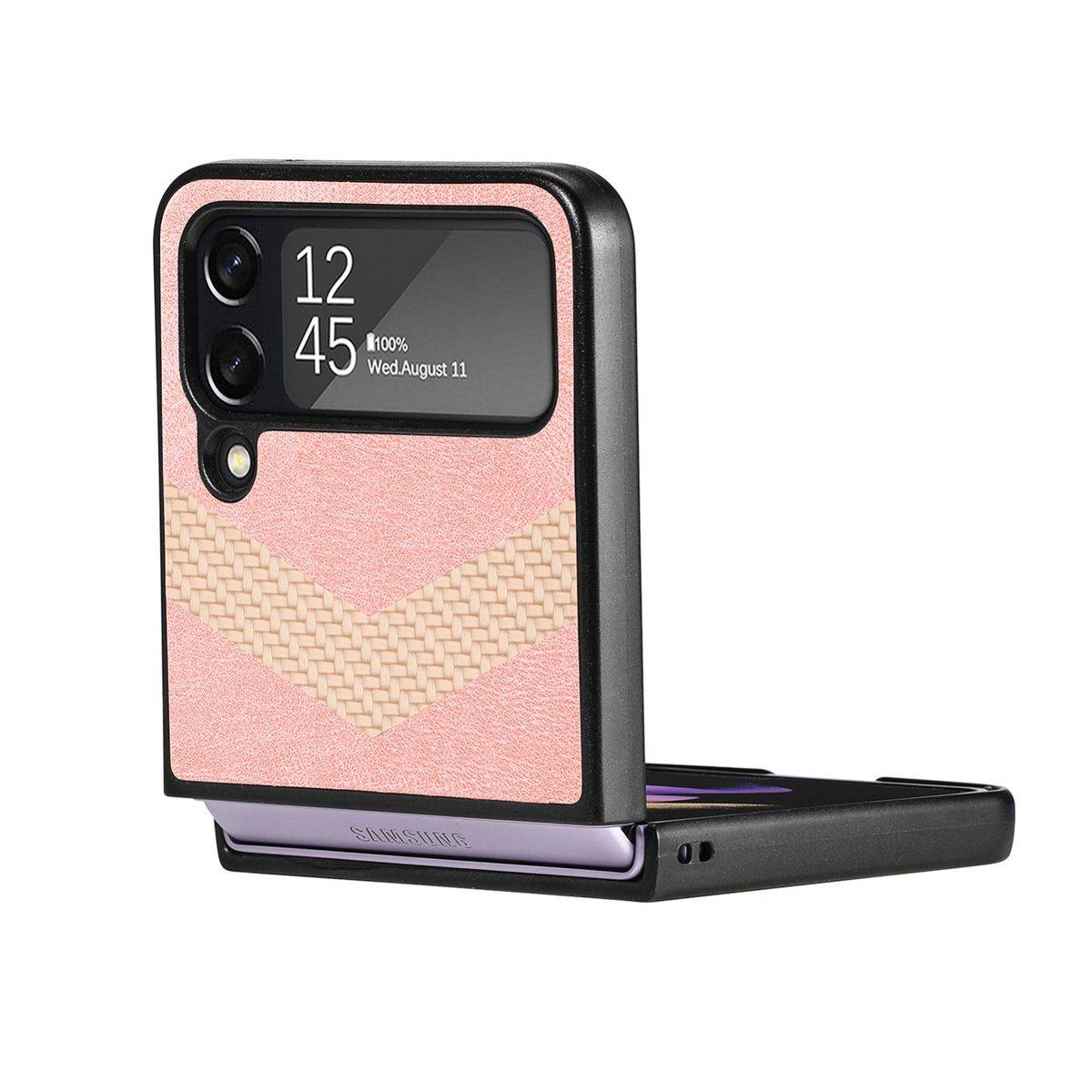 Für Samsung Galaxy Z Flip4 5G Kunstleder / Kunststoff V-Muster Struktur Handy Tasche Hülle Etuis Pink