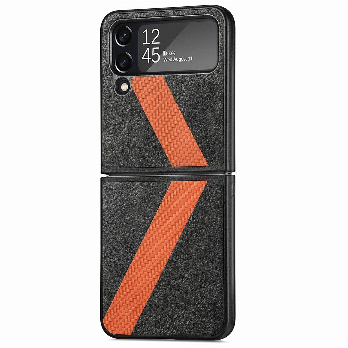 Für Samsung Galaxy Z Flip4 5G Kunstleder / Kunststoff L-Muster Struktur Handy Tasche Hülle Etuis Schwarz