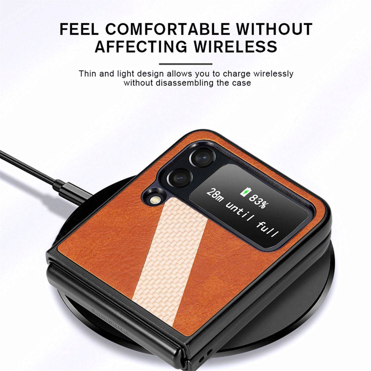 Für Samsung Galaxy Z Flip4 5G Kunstleder / Kunststoff L-Muster Struktur Handy Tasche Hülle Etuis Blau