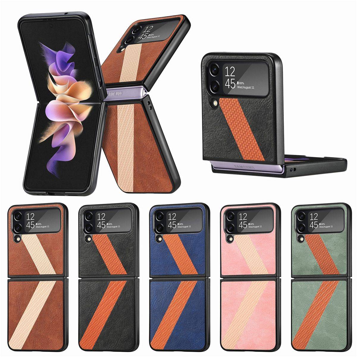 Für Samsung Galaxy Z Flip4 5G Kunstleder / Kunststoff L-Muster Struktur Handy Tasche Hülle Etuis Blau