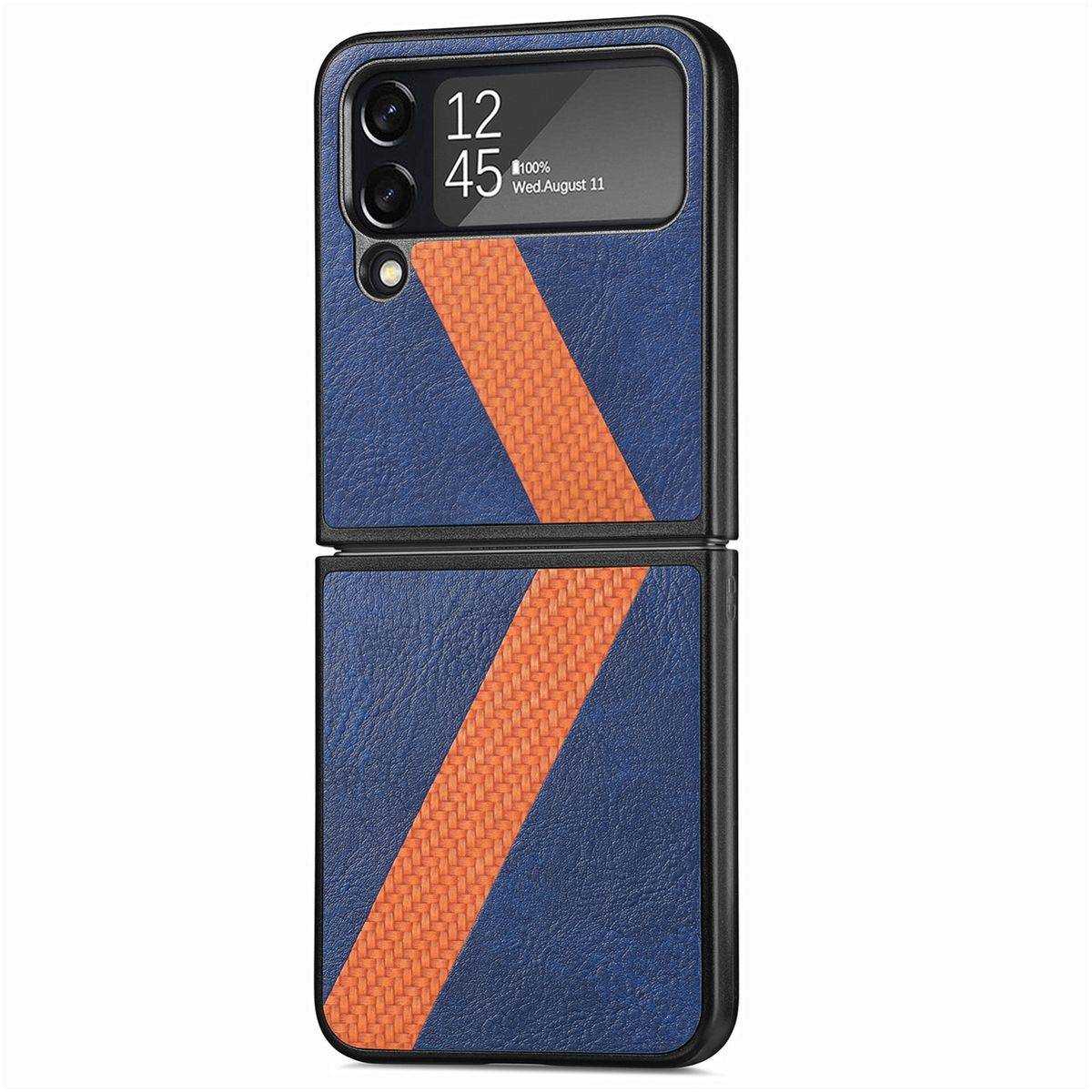 Für Samsung Galaxy Z Flip4 5G Kunstleder / Kunststoff L-Muster Struktur Handy Tasche Hülle Etuis Blau