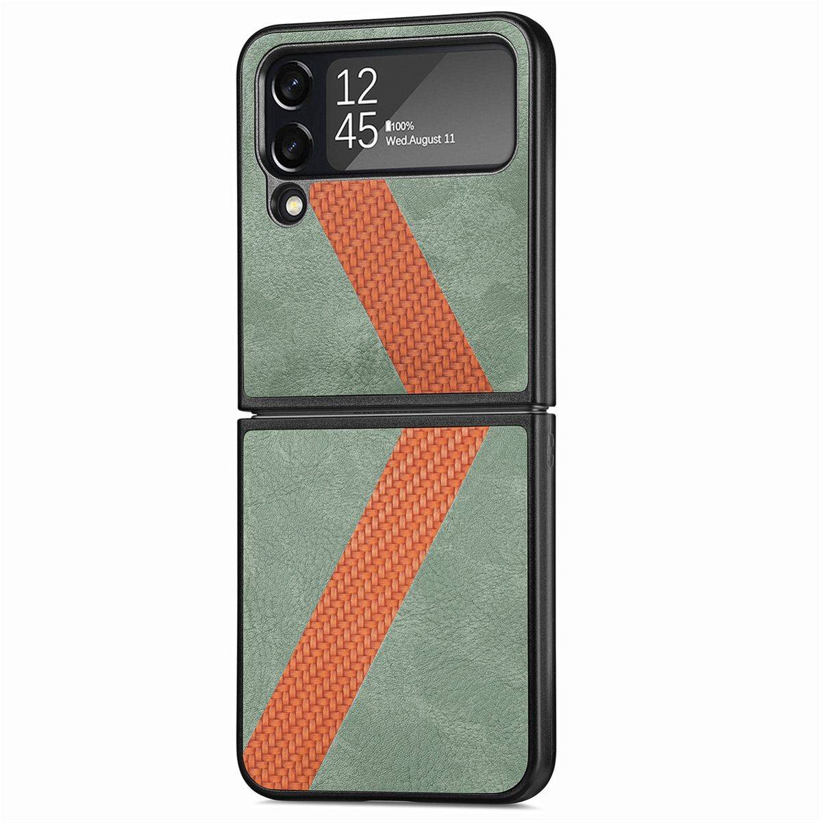 Für Samsung Galaxy Z Flip4 5G Kunstleder / Kunststoff L-Muster Struktur Handy Tasche Hülle Etuis Grün