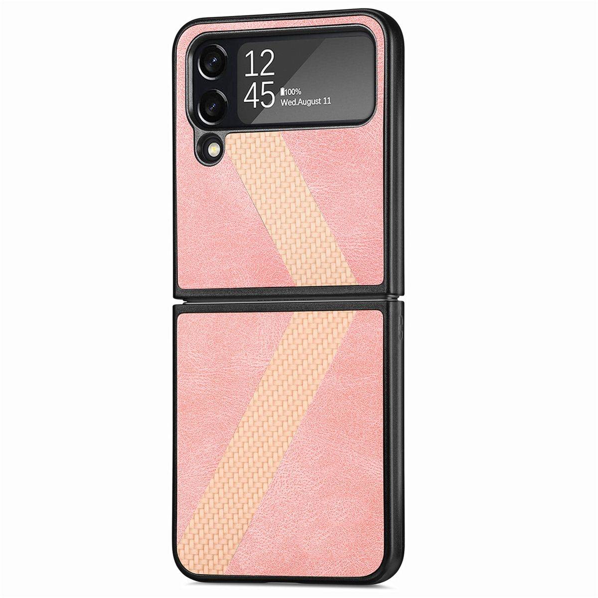 Für Samsung Galaxy Z Flip4 5G Kunstleder / Kunststoff L-Muster Struktur Handy Tasche Hülle Etuis Pink