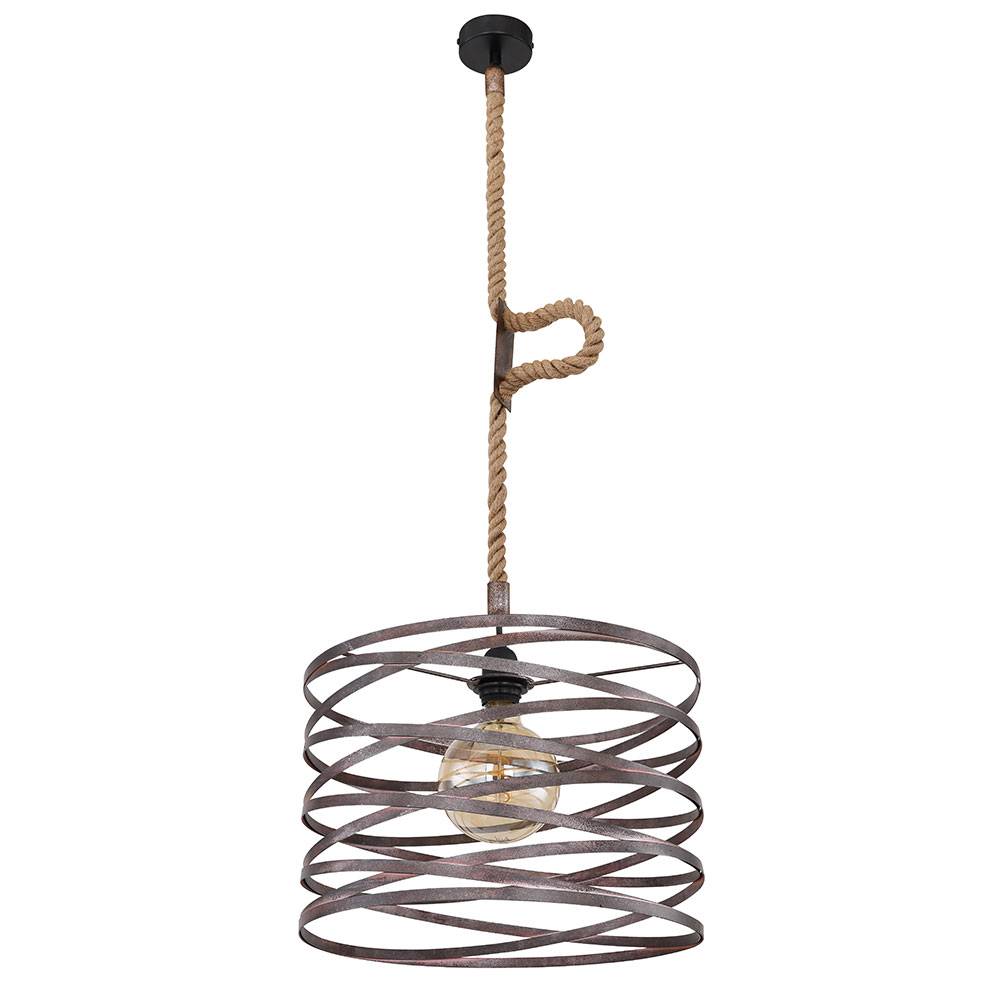 Hängelampe Pendelleuchte Retro Wohnzimmerlampe Esstischleuchte, Hanfseil, Höhenverstellbar, Rostfarben, 1x E27 Fassung, DxH 40 x 119 cm