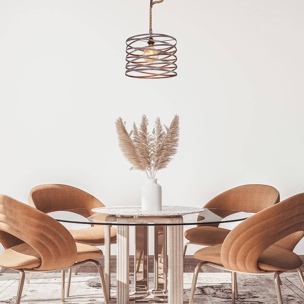 Hängelampe Pendelleuchte Retro Wohnzimmerlampe Esstischleuchte, Hanfseil, Höhenverstellbar, Rostfarben, 1x E27 Fassung, DxH 40 x 119 cm