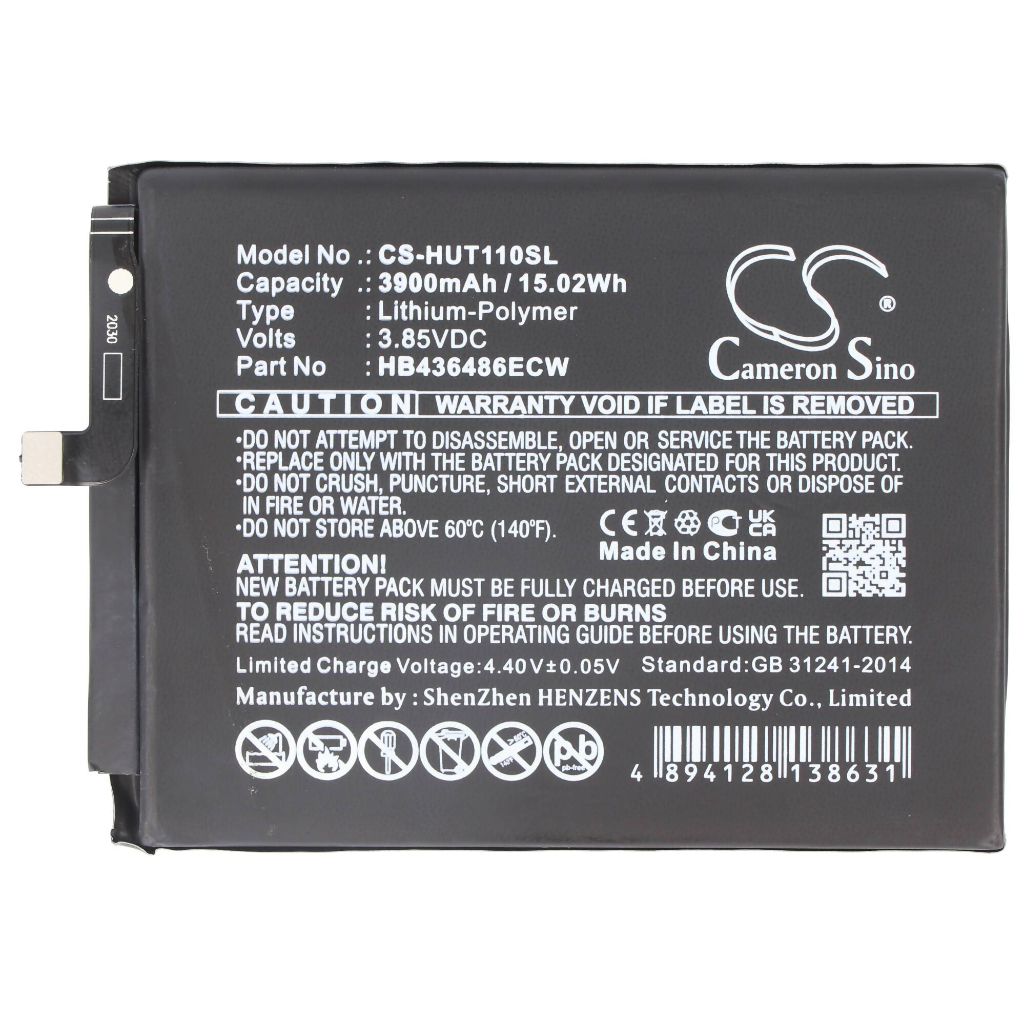 Akku passend für Huawei Mate 10 Lite, Nova 2i, Honor 9i, HB436486ECW, 3,85V, 3900mAh