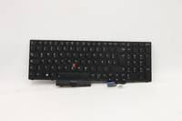 Schwarze Laptop-Tastatur mit rotem TrackPoint und Touchpad, auf weißem Hintergrund dargestellt.