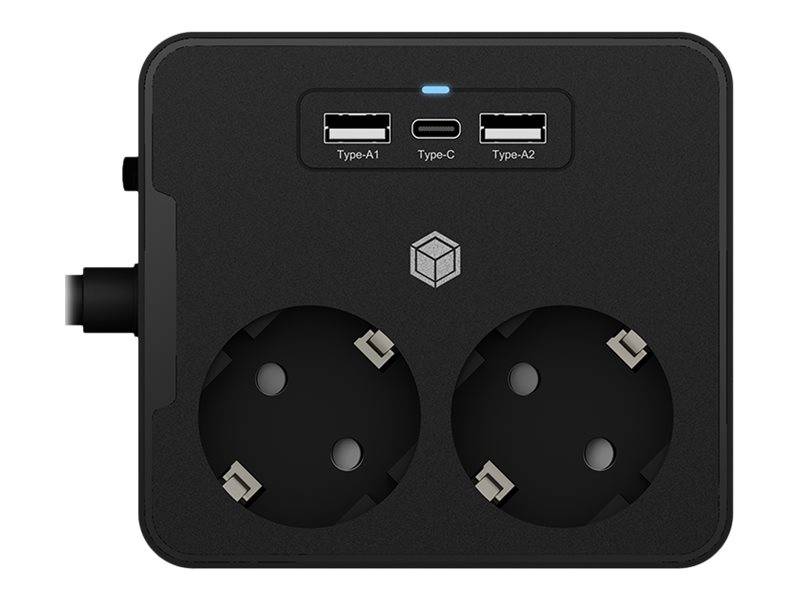 ICY BOX IB-MPS2220B-CH - Steckdosenleiste - für Tisch- oder Wandmontage, mit USB-Ladegerät - Wechselstrom 230 V - Eingab