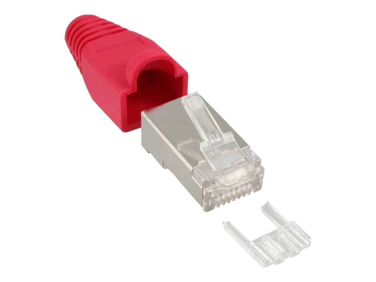 INLINE - 10er Pack Crimpst. RJ45 gesch. - mit Knickschutz & Einfädelhilfe - rot