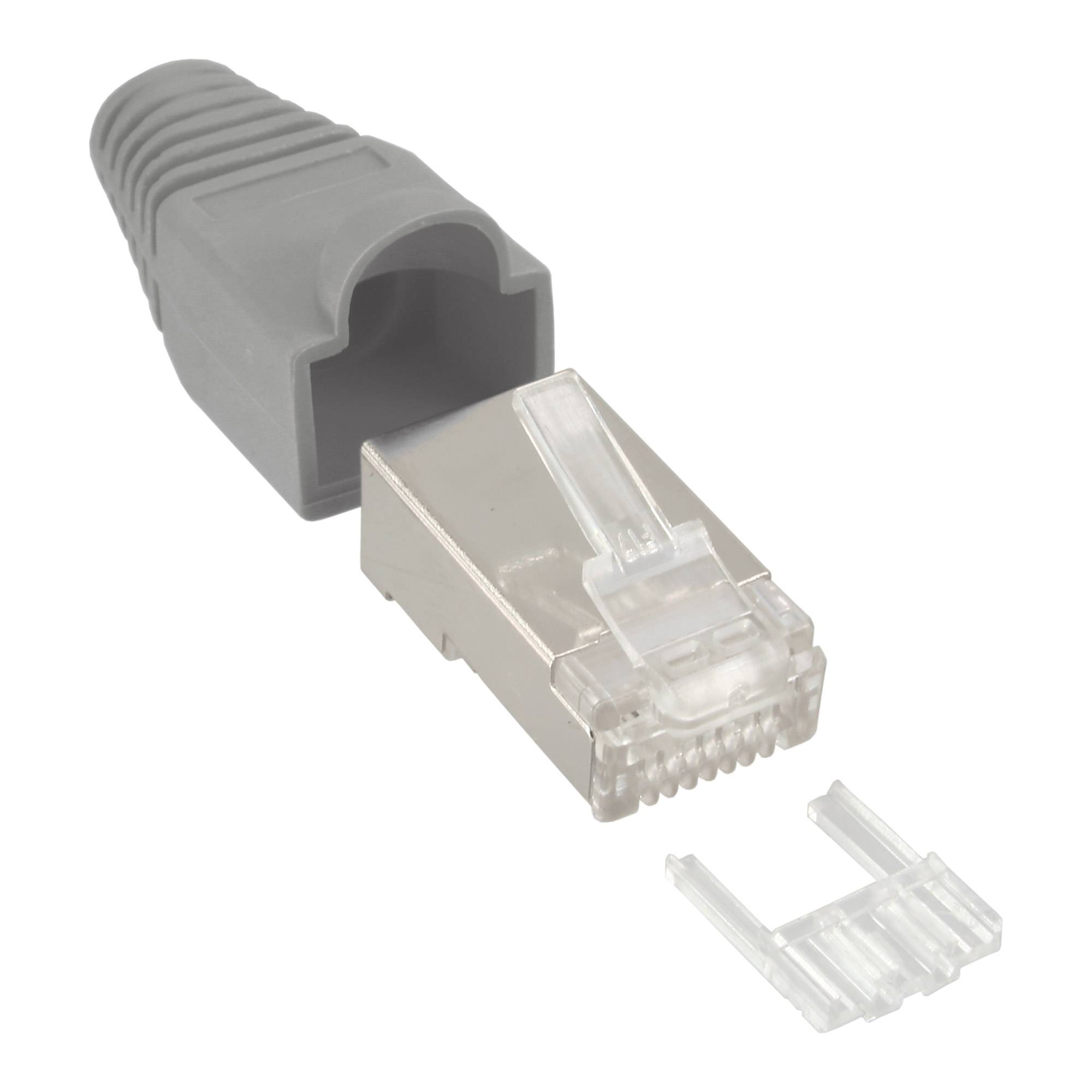 InLine® Crimpstecker RJ45 geschirmt, Knickschutz grau, 10er Pack