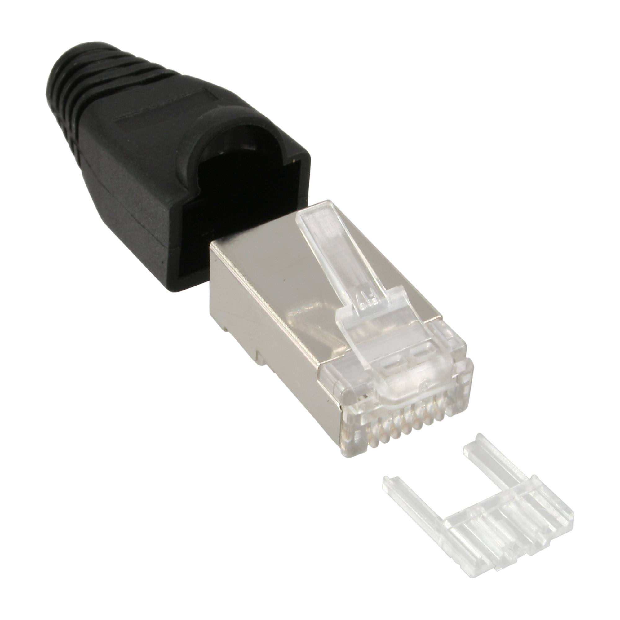 INLINE - Crimpst. RJ45 geschirmt - Knickschutz schwarz & Einfädelhilfe - 100er Pack