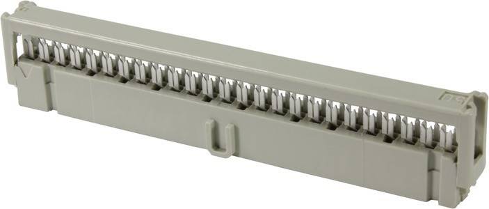 Ein grauer elektrischer Anschlussblock mit mehreren Schraubanschlüssen, die in einer Reihe für Verdrahtungsverbindungen angeordnet sind.