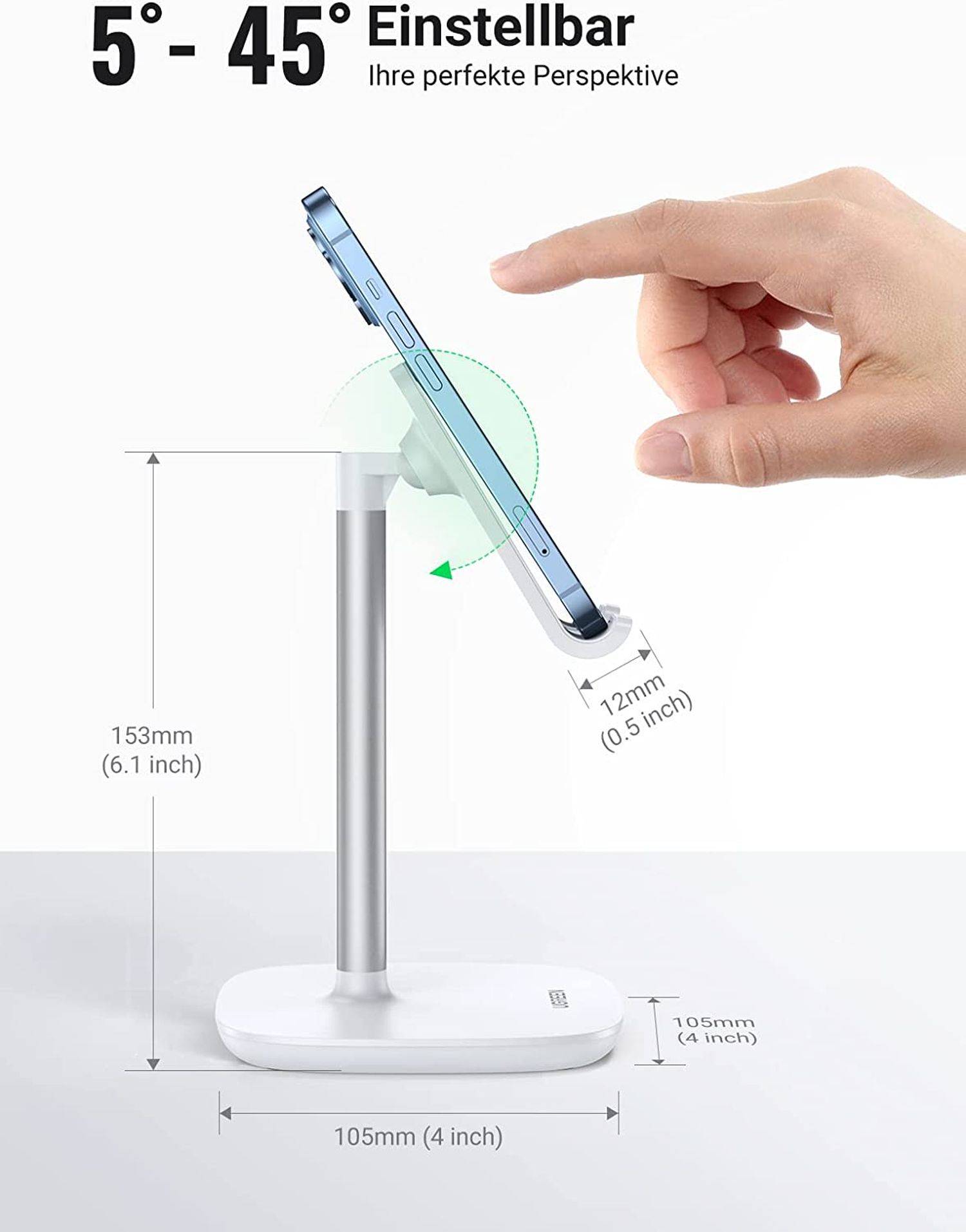 UGREEN LP177 Handyständer Tisch Handyhalter Einstellbarer Handyhalter Smartphone Stand für Smartphone Tablet weiß